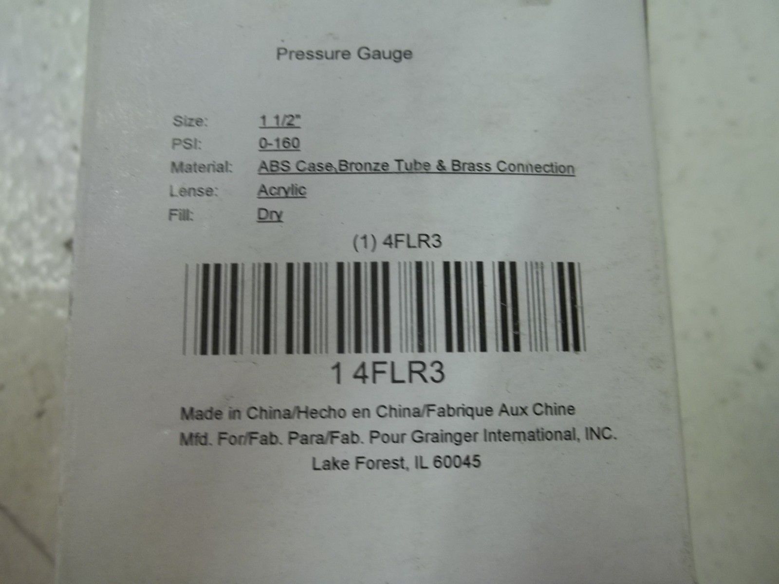4FR3 PRESSURE GAUGE 0-16PSI 1-1/2" NSMP