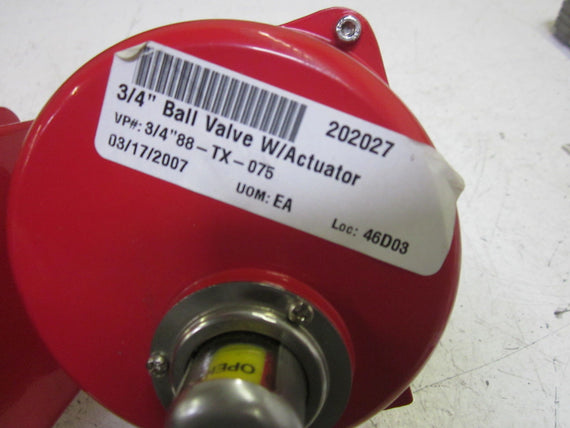 88-TX-075 BALL VALVE W/ ACTUATOR 3/4"  *NEW NO BOX*