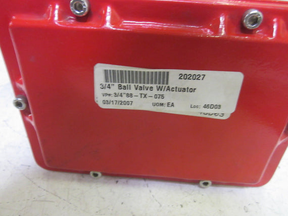 88-TX-075 BALL VALVE W/ ACTUATOR 3/4"  *NEW NO BOX*