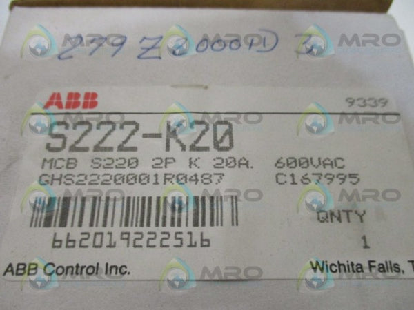 ABB S222-K20 CIRCUIT BREAKER 20A NSMP