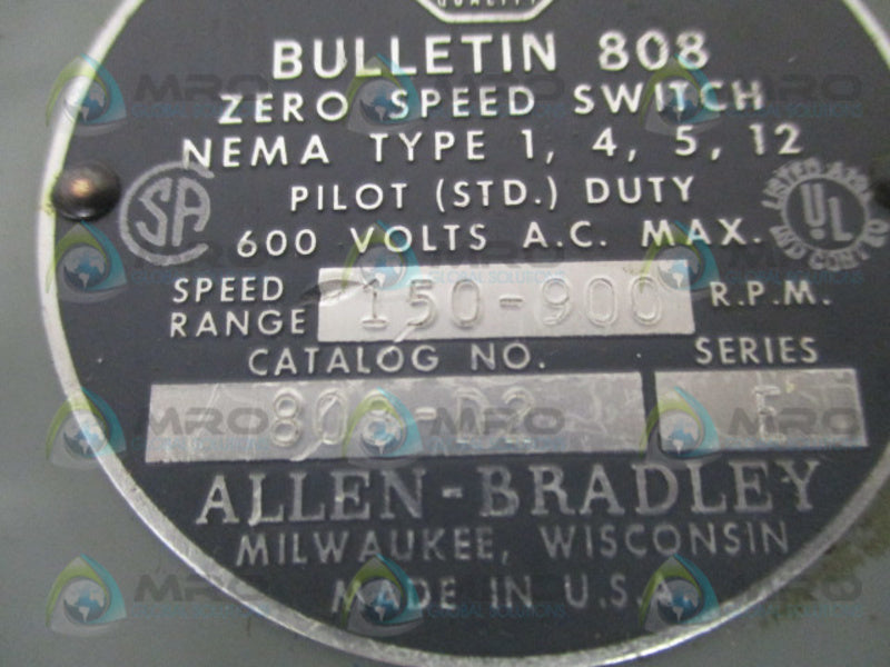 ALLEN BRADLEY 808-D2 SER. E SPEED SWITCH 150-900 RPM NSNP