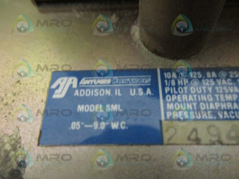 ANTUNES CONTROLS SML 8221212022 AIR PRESSURE SWITCH .05"-9" WC UNMP