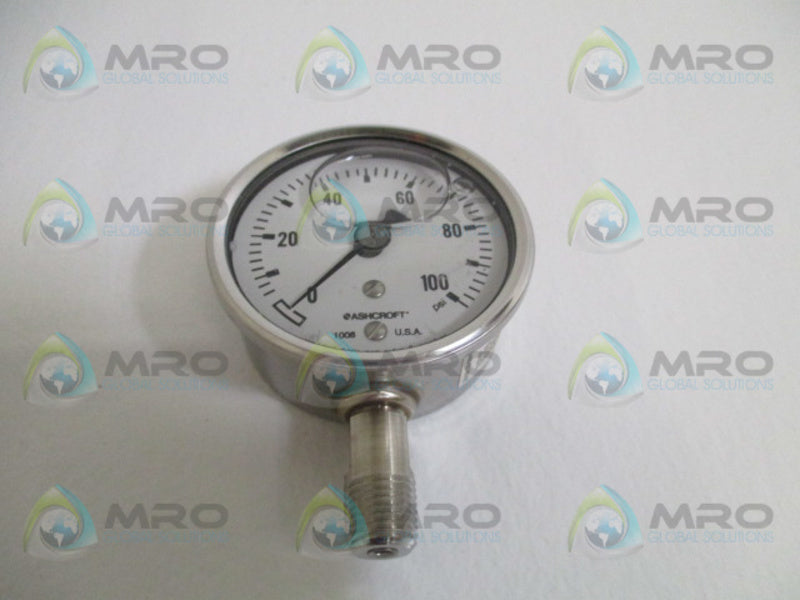 ASHCROFT 631008SL02L-100# PRESSURE GAUGE 0-100 PSI NSMP