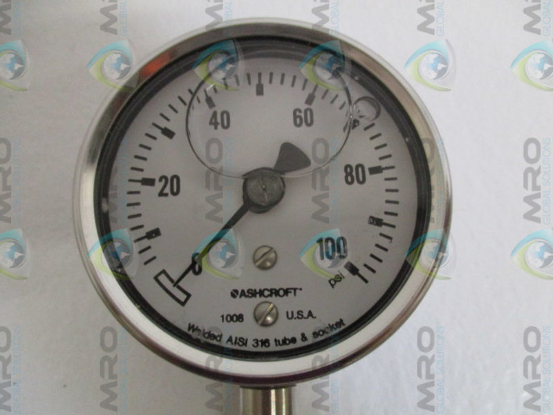 ASHCROFT 631008SL02L-100# PRESSURE GAUGE 0-100 PSI NSMP
