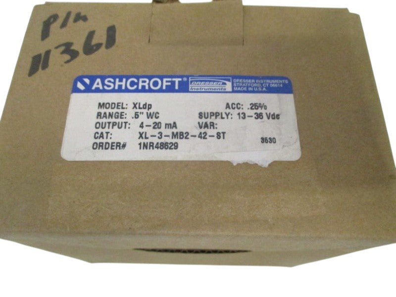 ASHCROFT XLdp XL-3-MB2-42-ST DIFF. PRESSURE TRANSMITTER .5" WC NSMP