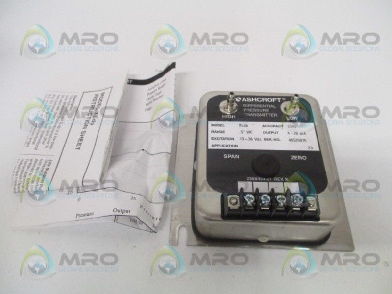 ASHCROFT XLdp XL-3-MB2-42-ST DIFF. PRESSURE TRANSMITTER .5" WC NSMP