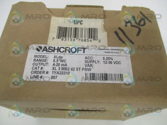 ASHCROFT XLdp  XL3MB242STP5IW DIFF. PRESSURE TRANSMITTER 0.5"WC *NEW IN BOX*