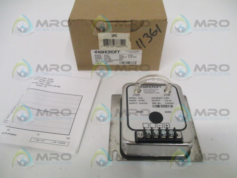 ASHCROFT XLdp  XL3MB242STP5IW DIFF. PRESSURE TRANSMITTER 0.5"WC NSMP