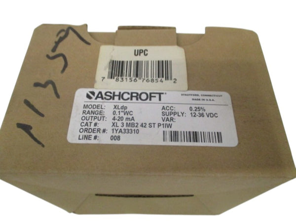 ASHCROFT XLdp XL3MB242STP1IW DIFF. PRESSURE TRANSMITTER 0.1"WC NSMP