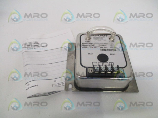 ASHCROFT XLdp XL3MB242STP1IW DIFF. PRESSURE TRANSMITTER 0.1"WC NSMP