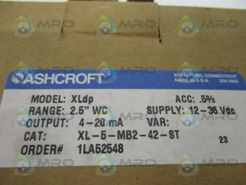 ASHCROFT XLdp XL-5-MB2-42-ST DIFF. PRESSURE TRANSMITTER 2.5"WC NSMP