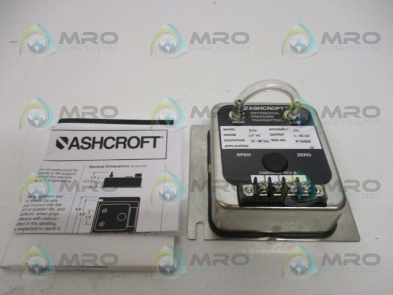 ASHCROFT XLdp XL-5-MB2-42-ST DIFF. PRESSURE TRANSMITTER 2.5"WC NSMP