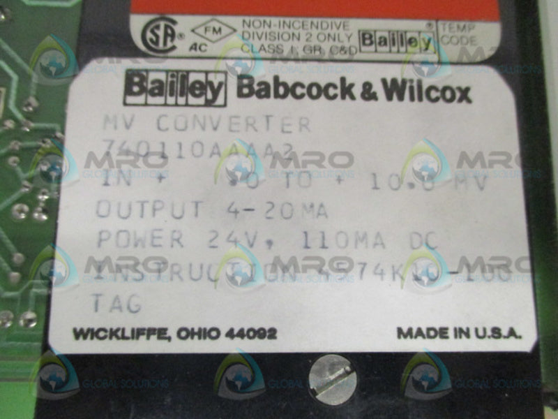BAILEY BABCOCK & WILCOX 740110AAAA2 MILLIVOLT CONVERTER NSNP