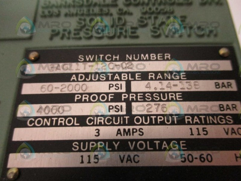 BARKSDALE 3AG11T-12C-Q2 PRESSURE SWITCH NSMP