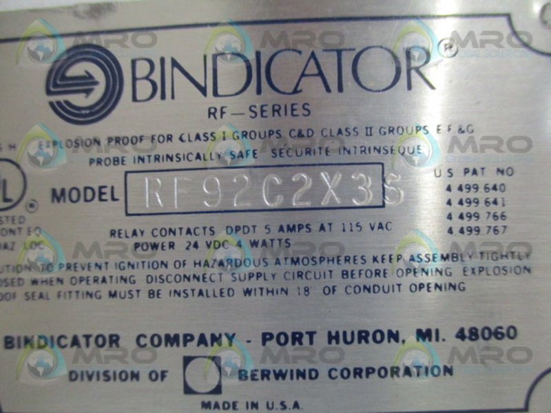 BINDICATOR RF92C2X3S REMAN