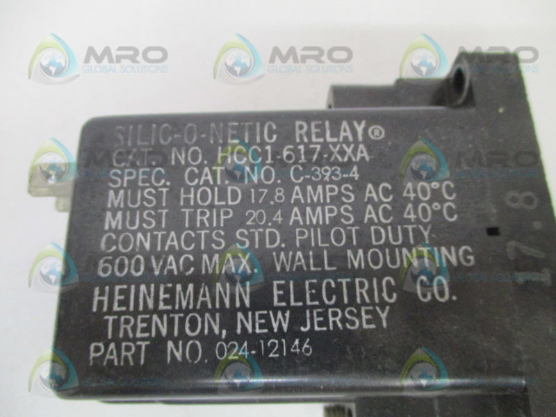 HEINEMANN SILIC-O-NETIC HCC1-617-XXA OVERLOAD RELAY *USED*