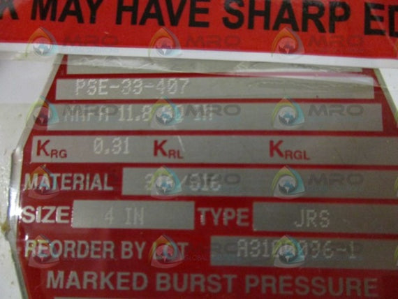 BS&B TYPE: JRS A3100096-1 PSE-33-407 RUPTURE DISC 4" NSMP