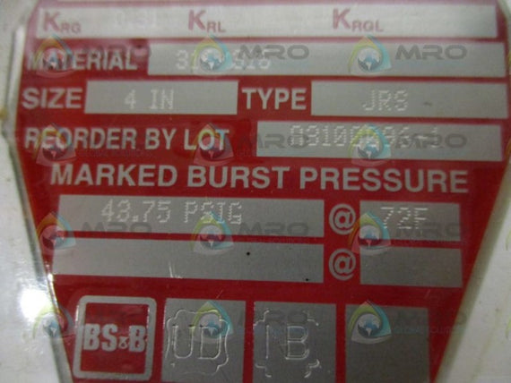 BS&B TYPE: JRS A3100096-1 PSE-33-407 RUPTURE DISC 4" NSMP
