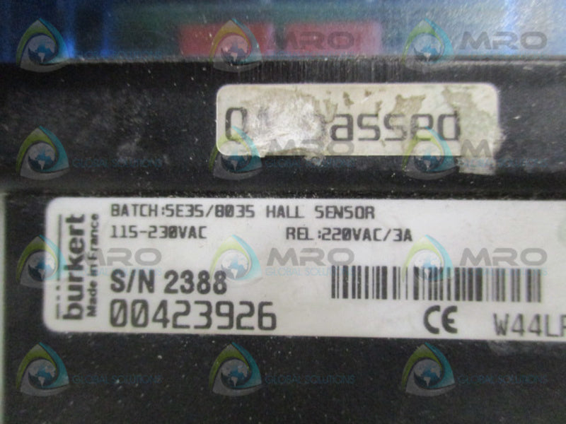 BURKERT SE35/8035 00423926 INLINE PADDLE WHEEL FLOWMETER UNMP