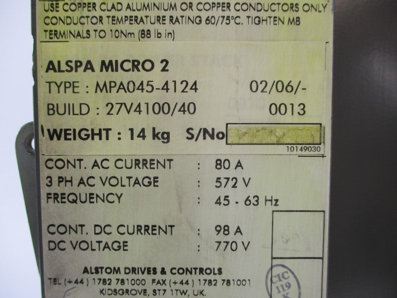 ALSPA MICRO 2 MPA045-4124 572V 80A (AS PICTURED) UNMP