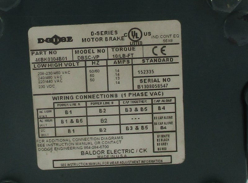 BALDOR VEBM3558T-D 35X050N909G1 460V 5.8/2.9A NSNP