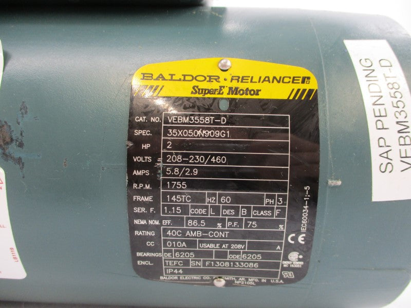 BALDOR VEBM3558T-D 35X050N909G1 460V 5.8/2.9A NSNP