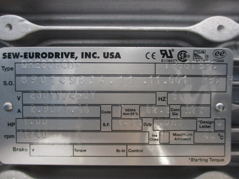 SEW-EURODRIVE DRE80M4DH 460V 2.90A NSNP