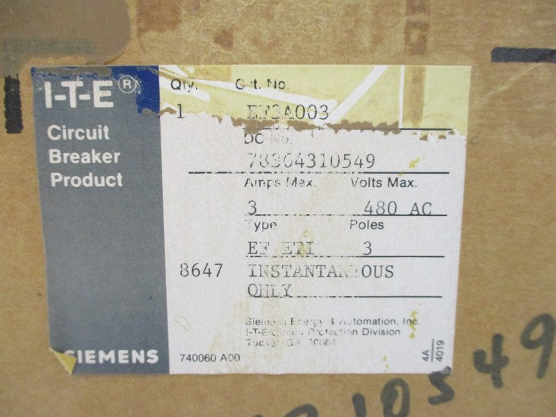 SIEMENS EF3A003 480VAC 3A NSMP