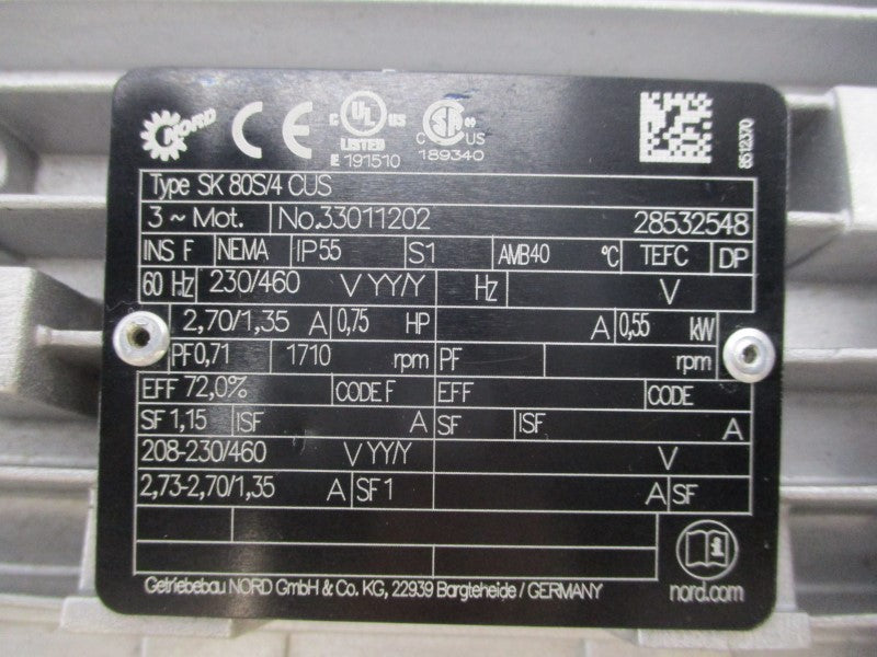 NORD SK80S/4CUS 33011202 230/460V 2.70/1.35A NSNP