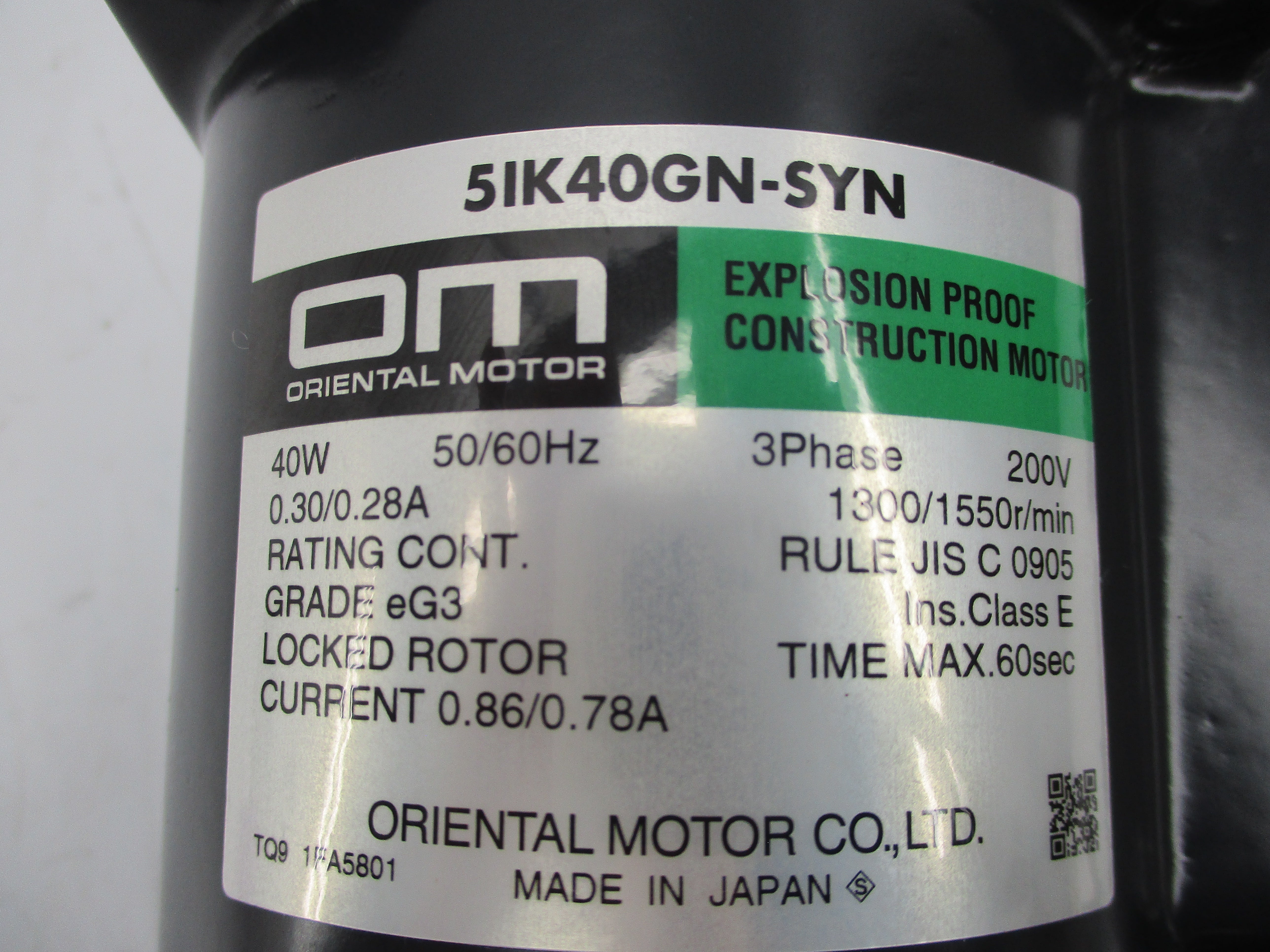 ORIENTAL MOTOR 5IK40GN-SYN 200V 0.30A NSNP
