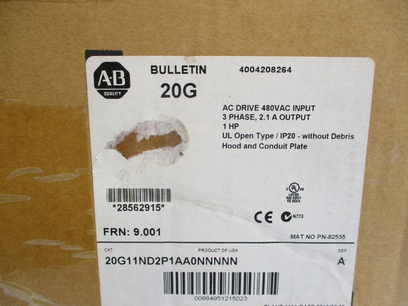 ALLEN BRADLEY 20G11ND2P1AA0NNNNN SER. A F/W 9.001 432-528VAC 1.6A NSNP