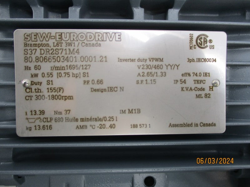 SEW-EURODRIVE 80.8066503401.0001.21 230/460V 2.65/1.33A NSNP