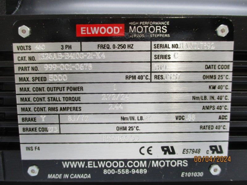 ELWOOD 1326AB-B410G-21-K4 SER. C 460V 2.44A NSMP