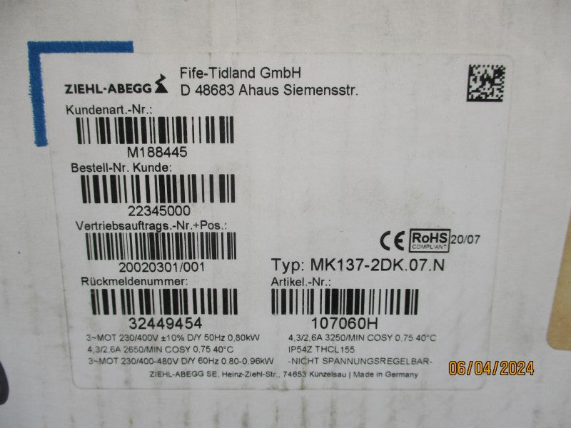 ZEIHL-ABEGG MK137-2DK.07.N 400-480V 1.65A NSFS