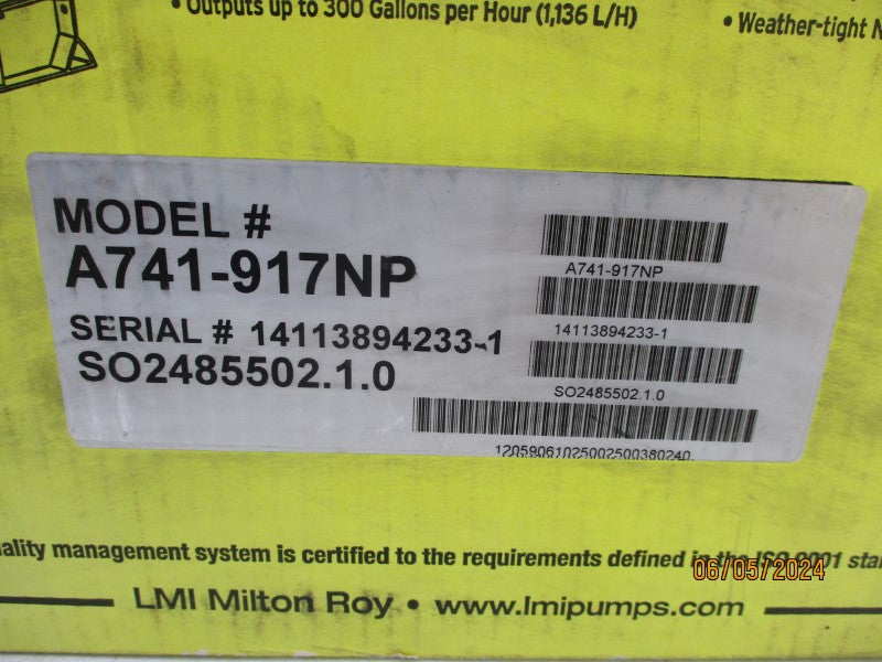 LMI MILTON ROY A741-917NP 110-120V .66A 250PSI NSMP