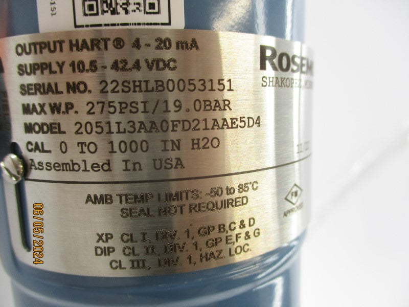 ROSEMOUNT 2051L3AA0FD21AAE5D4 10.5-42.4VDC NSNP