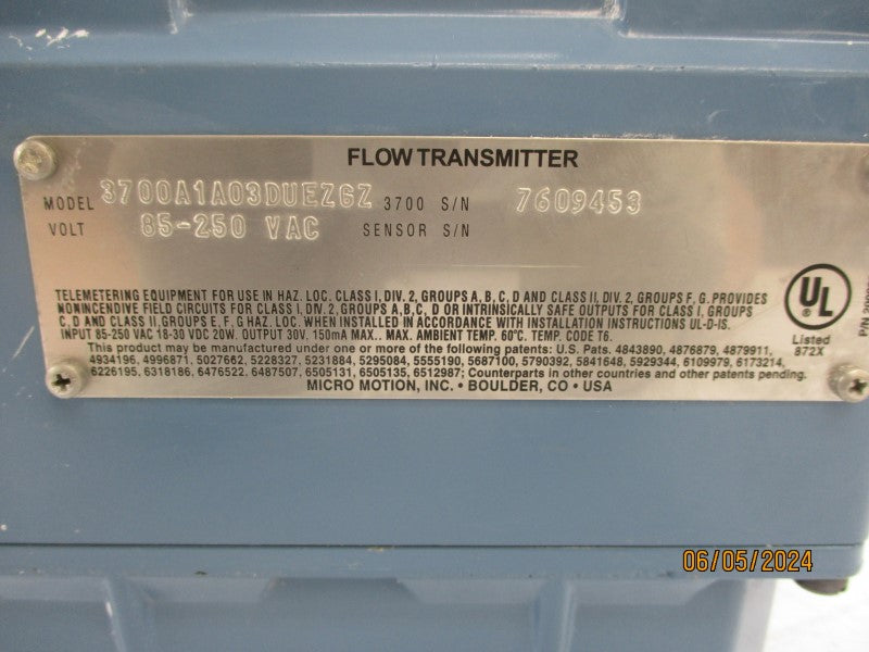 MICRO MOTION 3700A1A03DUEZGZ 85-250VAC UNMP