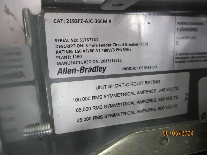 ALLEN BRADLEY 2193FZ-AJC-36CM SER. X 480V NSMP