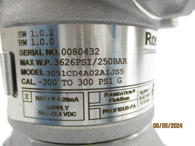 ROSEMOUNT 3051CD4A02A1JS5 10.5-42.4VDC 300PSI NSNP