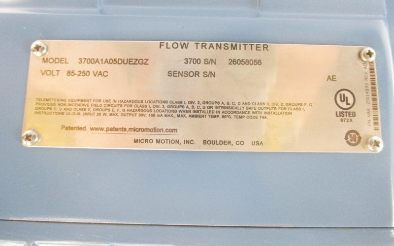 MICRO MOTION 3700A1A05DUEZGZ 85-250VAC NSNP