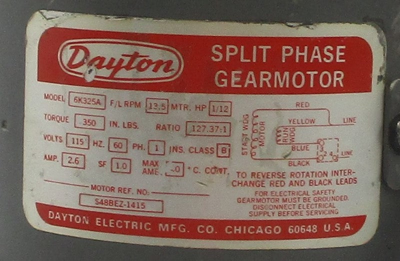 DAYTON 6K325A 115V 2.6A UNMP