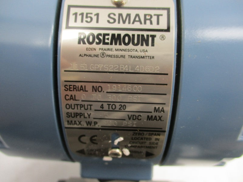 ROSEMOUNT 1151GP7S22B4L4D6D2 15VDC 300PSI NSMP
