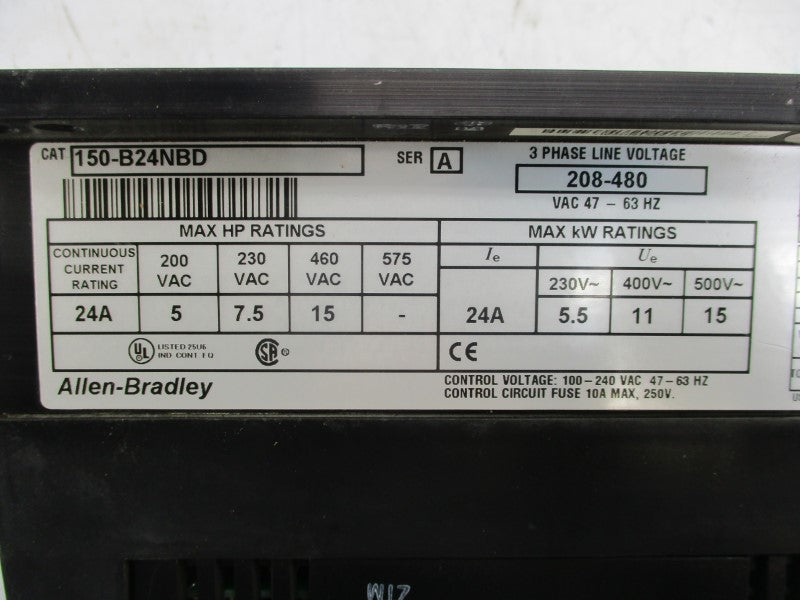 ALLEN BRADLEY 150-B24NBD SER. A 208-480VAC 24A NSMP