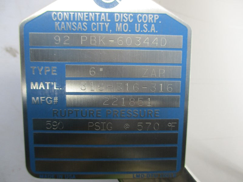 CONTINENTAL DISC CORP 92PBK-60344D 221851 590PSI NSMP