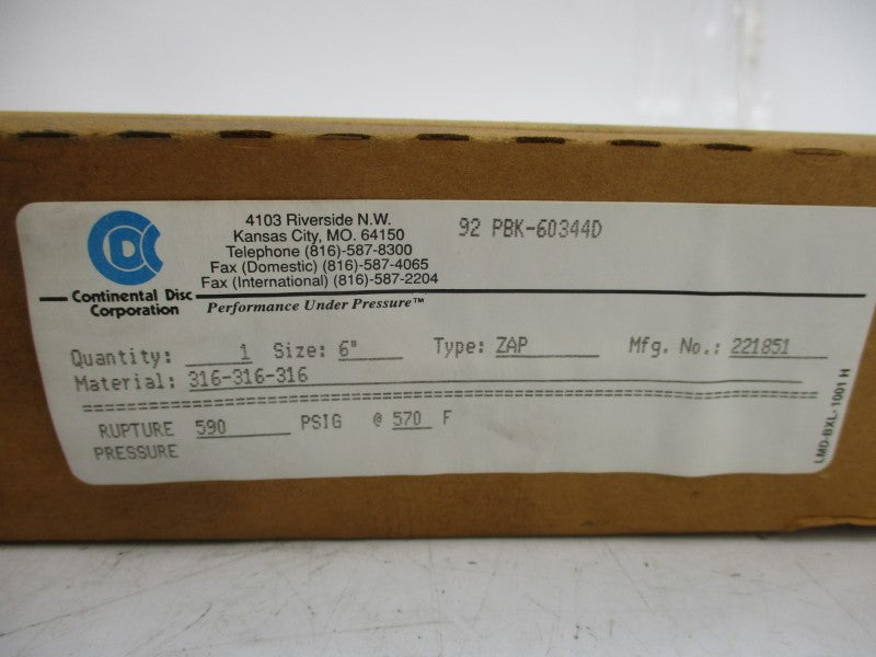 CONTINENTAL DISC CORP 92PBK-60344D 221851 590PSI NSMP