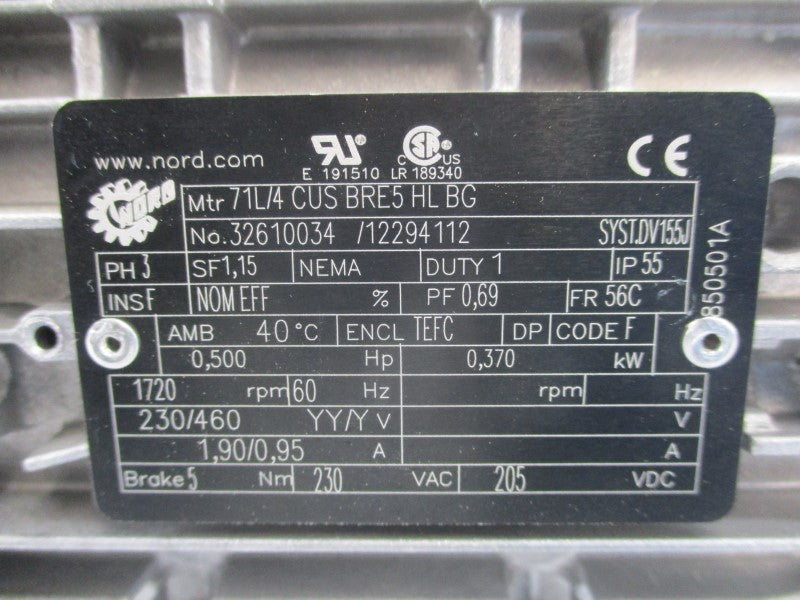 NORD 71L/4CUSBRE5HLBG 230/460VAC 1.90/0.95 NSNP