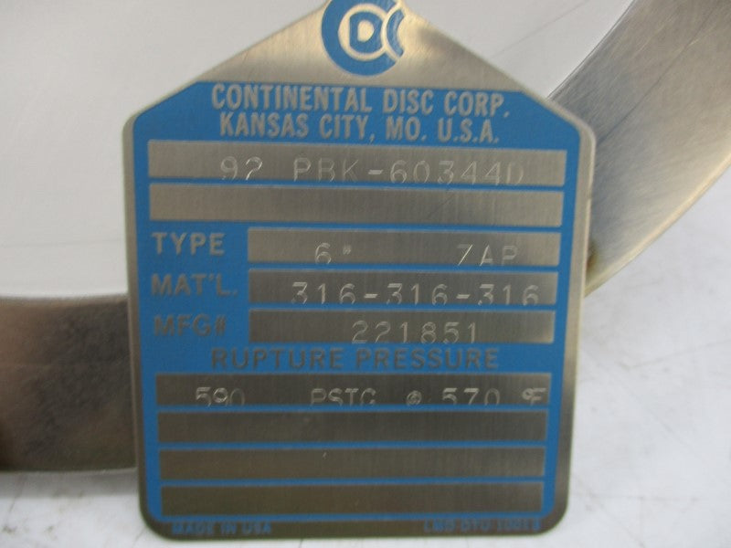 CONTINENTAL DISC CORP 92PBK-60344D 221851 590PSI NSNP
