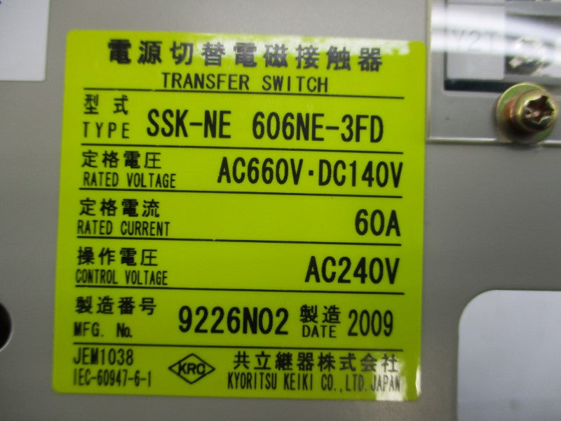 KYORITSU KEIKI SSK-NE 606NE-3FD 660VAC 60A NSNP
