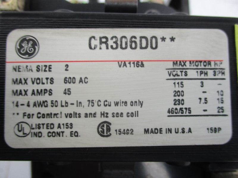 GENERAL ELECTRIC CR306D002 110/115-120V 45A NSNP
