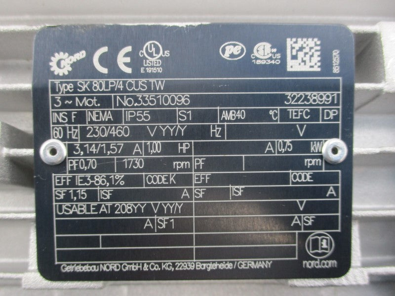 NORD SK80LP/4 CUSTW 230/460V 3.14/1.57A NSNP